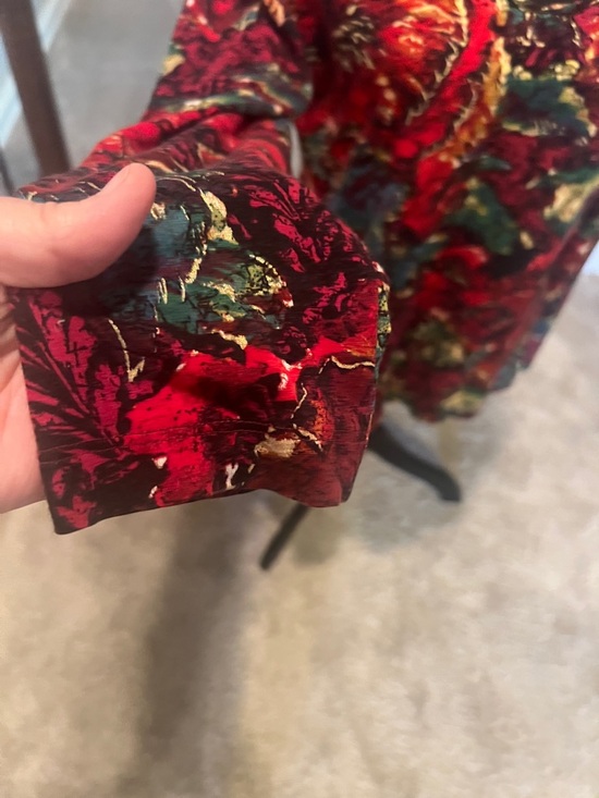 Chico's Red Multi Floral Scoop Neck Long Sleeve Top - Vibrant Print - Picture 4 of 5